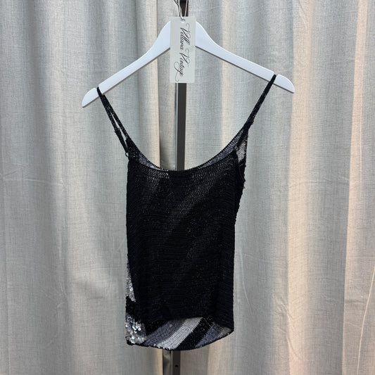 Black and Silver Diagonal Striped Sequin Crochet Top