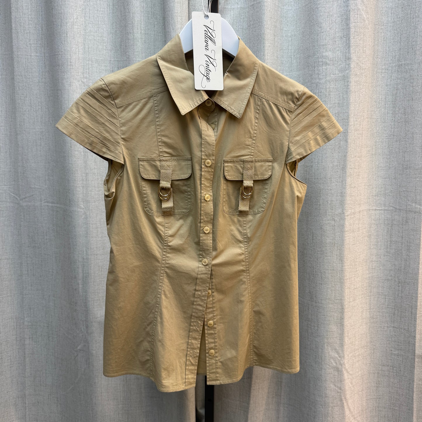 Moschino Tan Pocket Button Down Short Sleeve Blouse