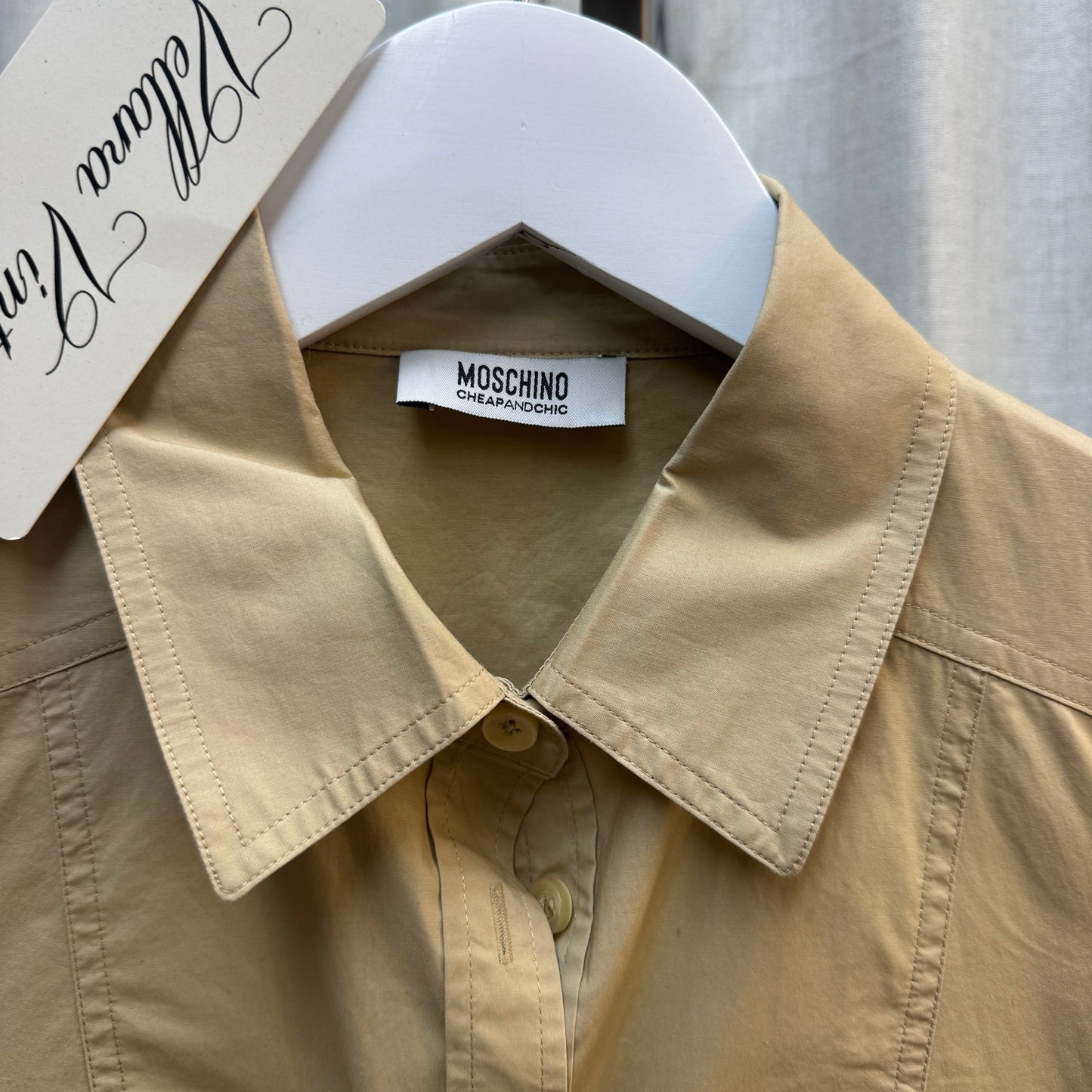 Moschino Tan Pocket Button Down Short Sleeve Blouse