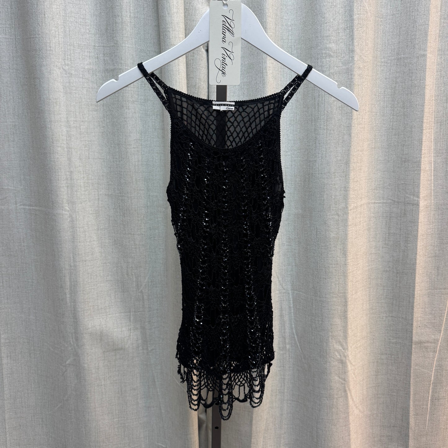 Etam Black Draped Sequin Crochet Top
