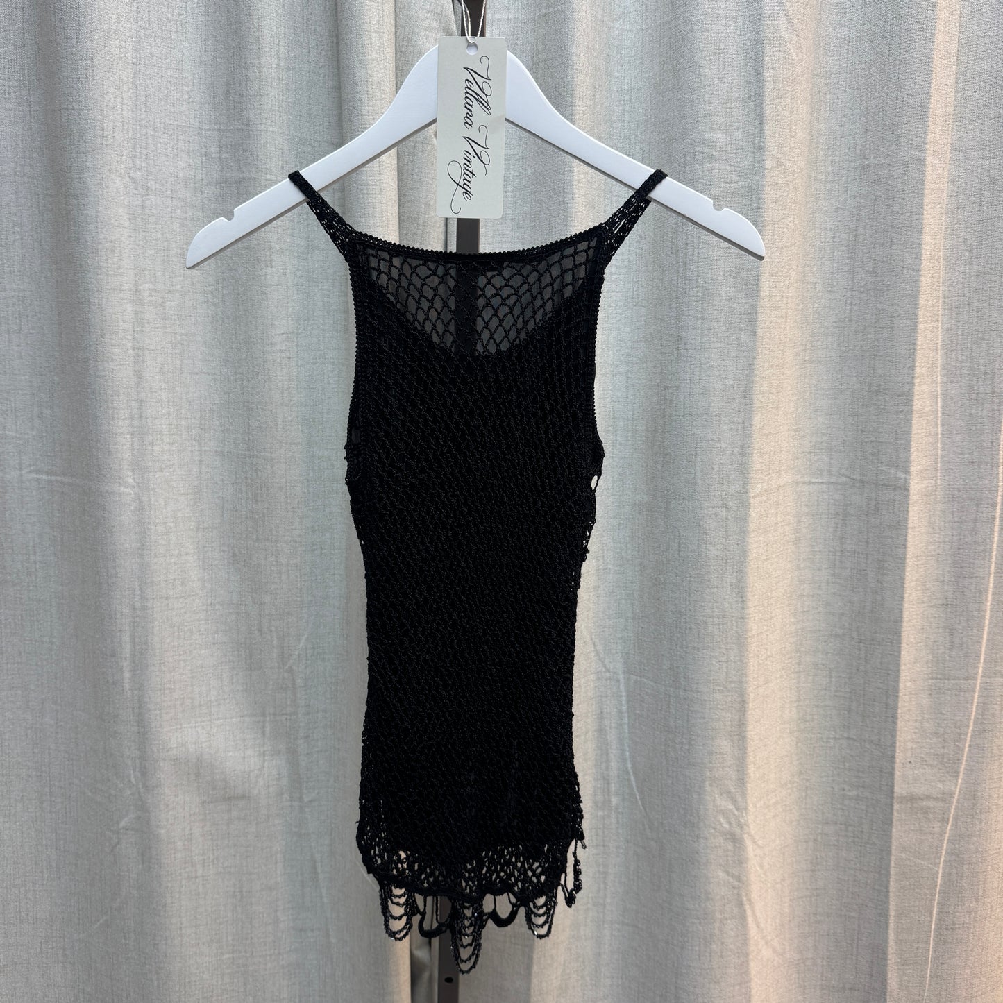 Etam Black Draped Sequin Crochet Top