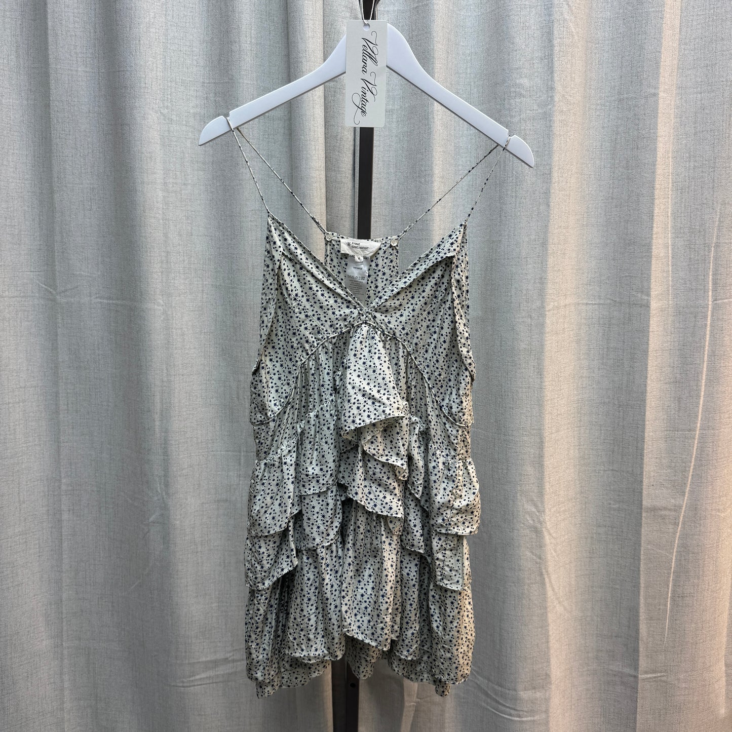 Isabel Marant Etoile Silk White and Blue Patterned Ruffle Mini Dress