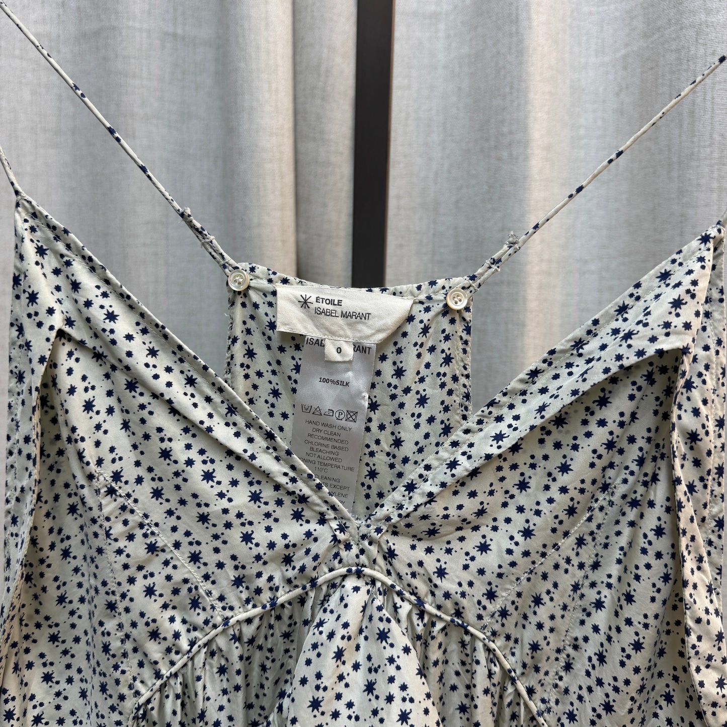 Isabel Marant Etoile Silk White and Blue Patterned Ruffle Mini Dress