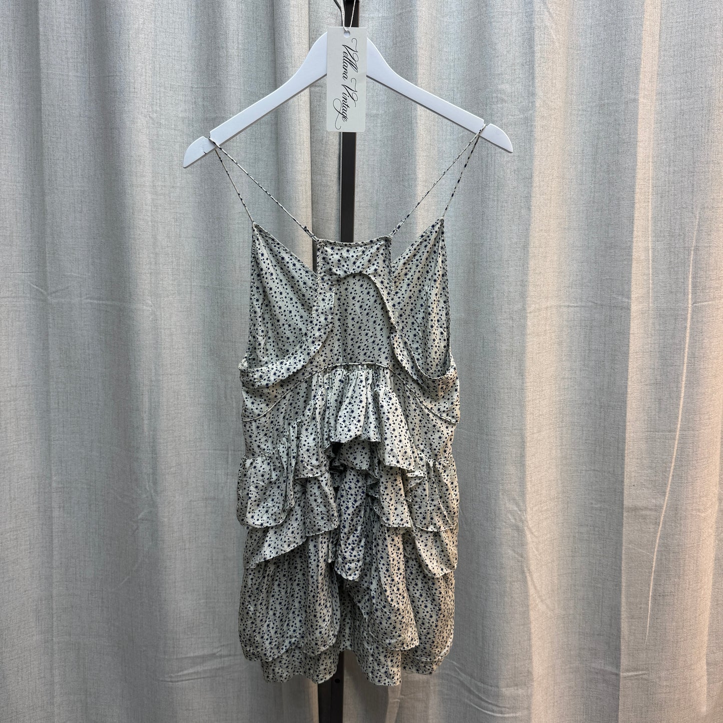 Isabel Marant Etoile Silk White and Blue Patterned Ruffle Mini Dress