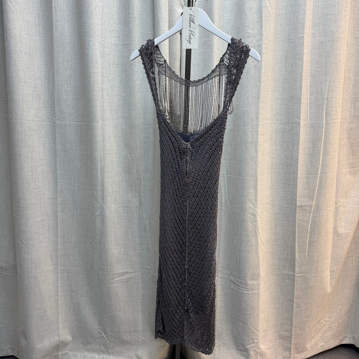 Grey Draped Beaded Crochet Midi Dress
