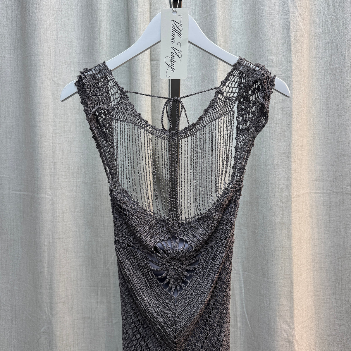 Grey Draped Beaded Crochet Midi Dress