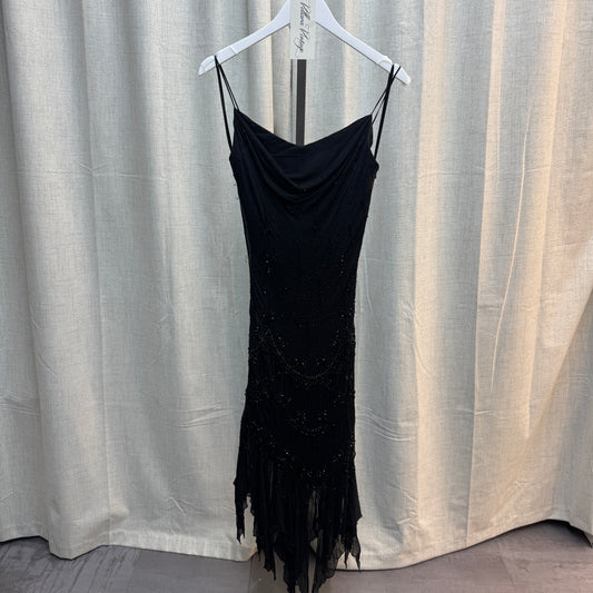 Black Beaded Cowl Neck Silk Midi Dress