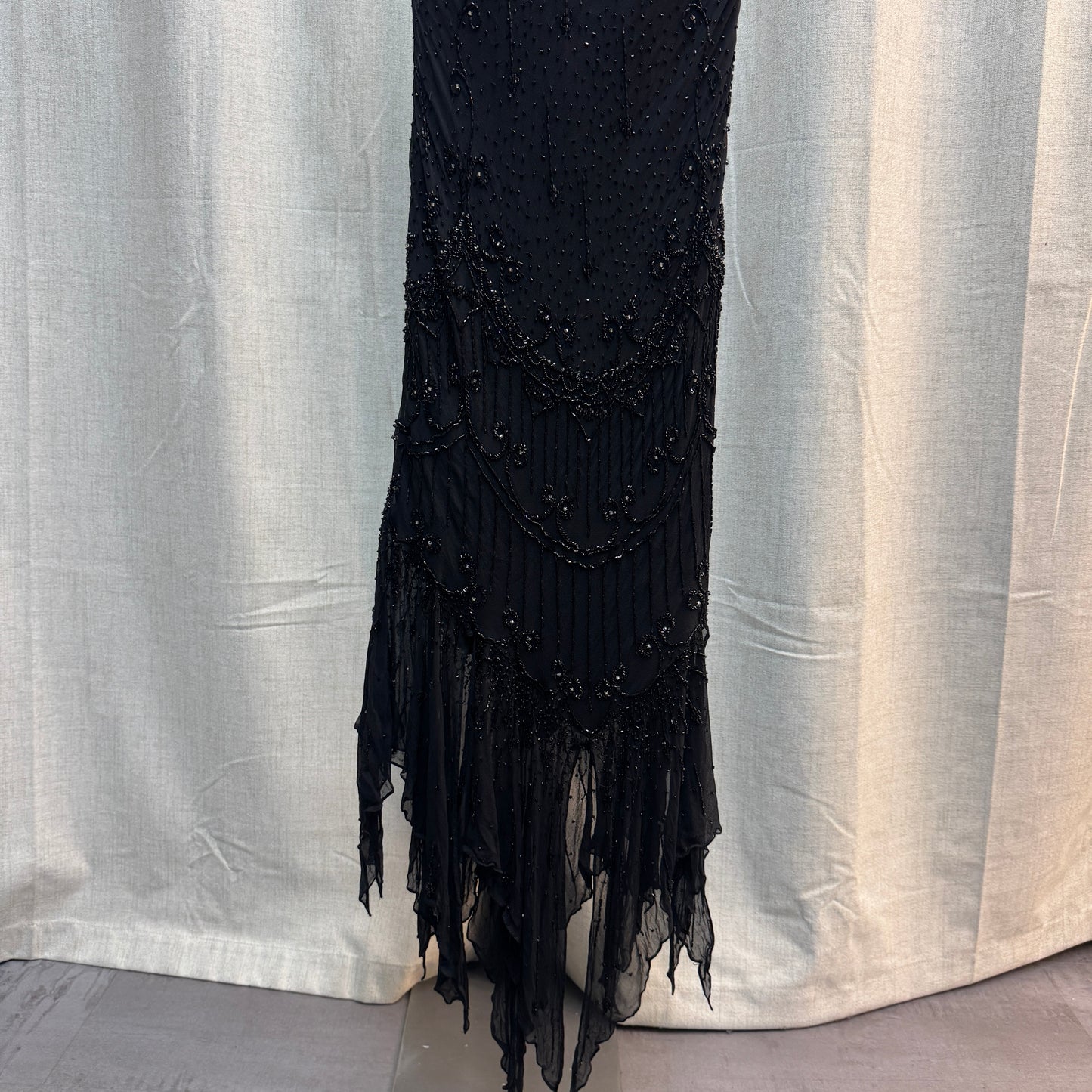 Black Beaded Cowl Neck Silk Midi Dress