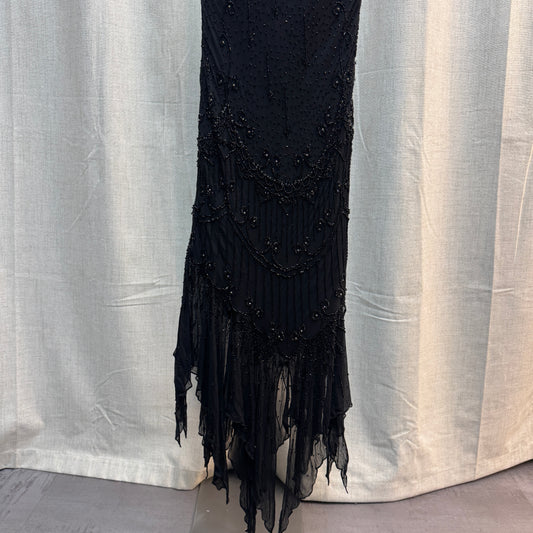 Black Beaded Cowl Neck Silk Midi Dress