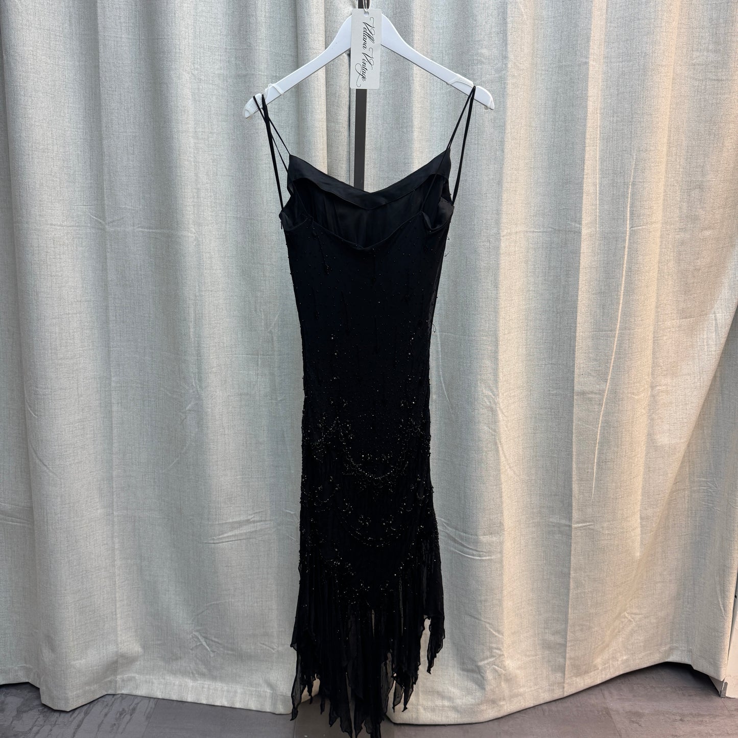 Black Beaded Cowl Neck Silk Midi Dress