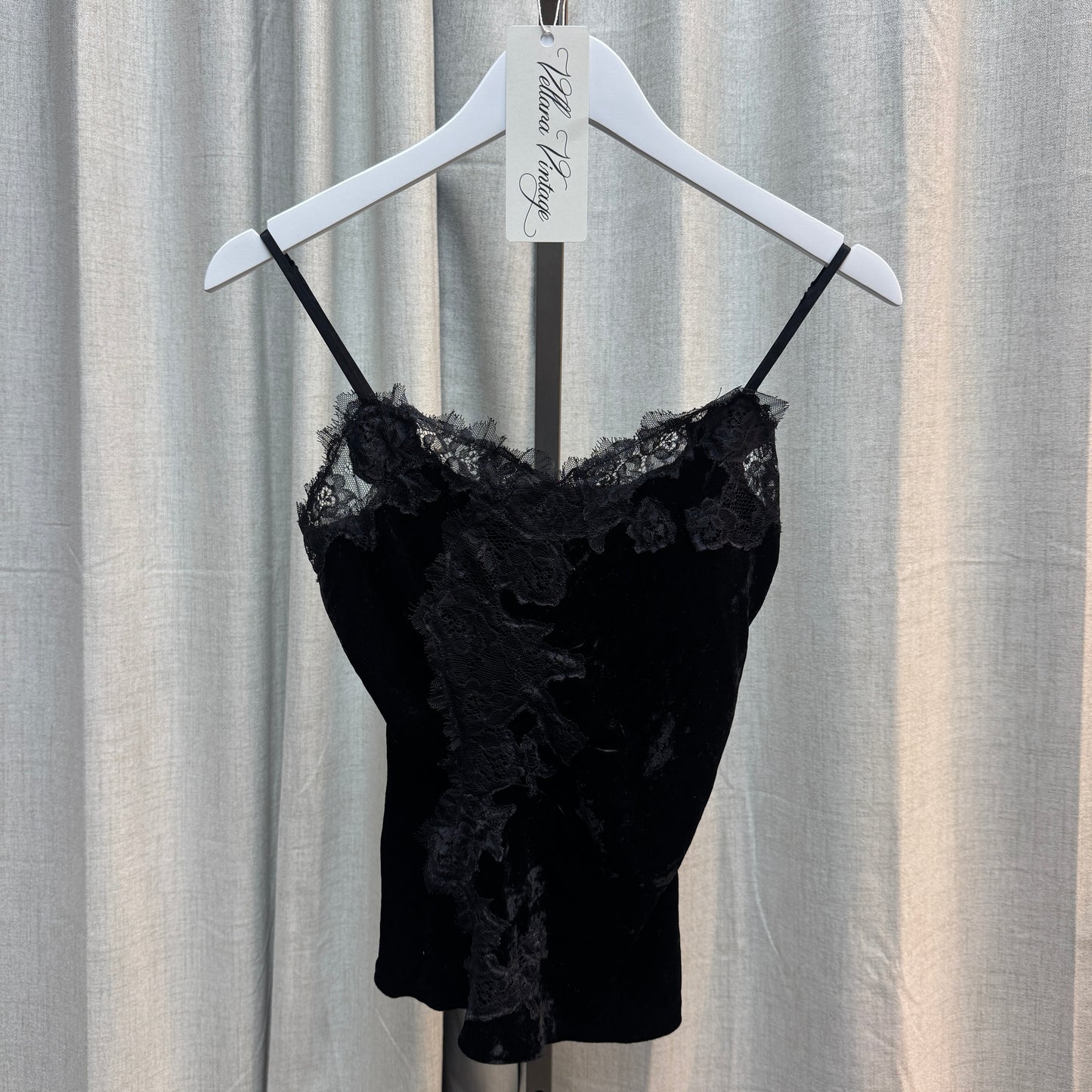 Renato Nucci Black Velvet Floral Lace Cami Top