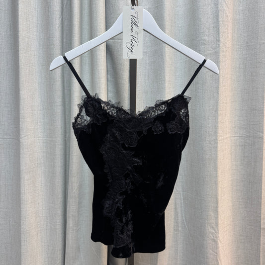 Renato Nucci Black Velvet Floral Lace Cami Top