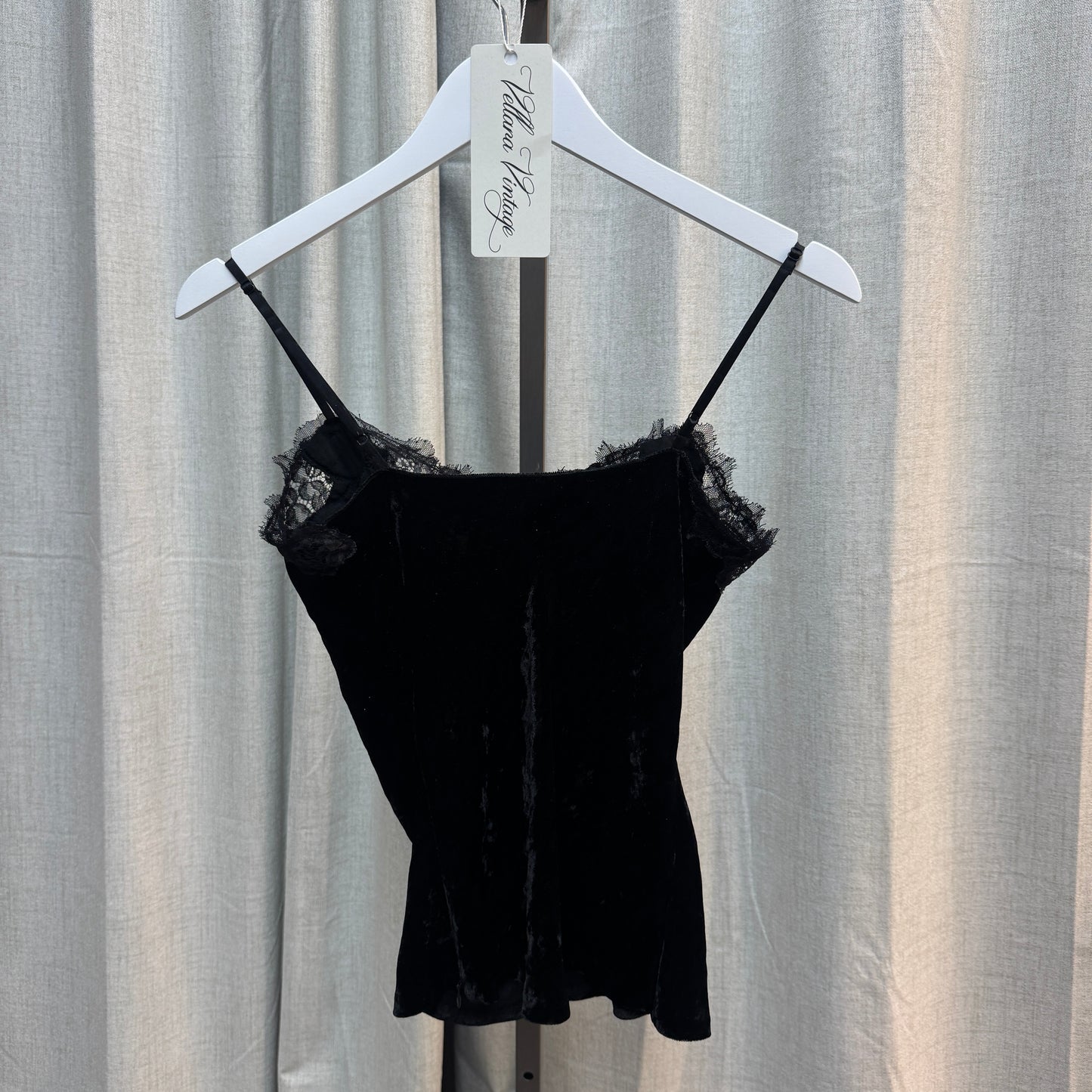 Renato Nucci Black Velvet Floral Lace Cami Top