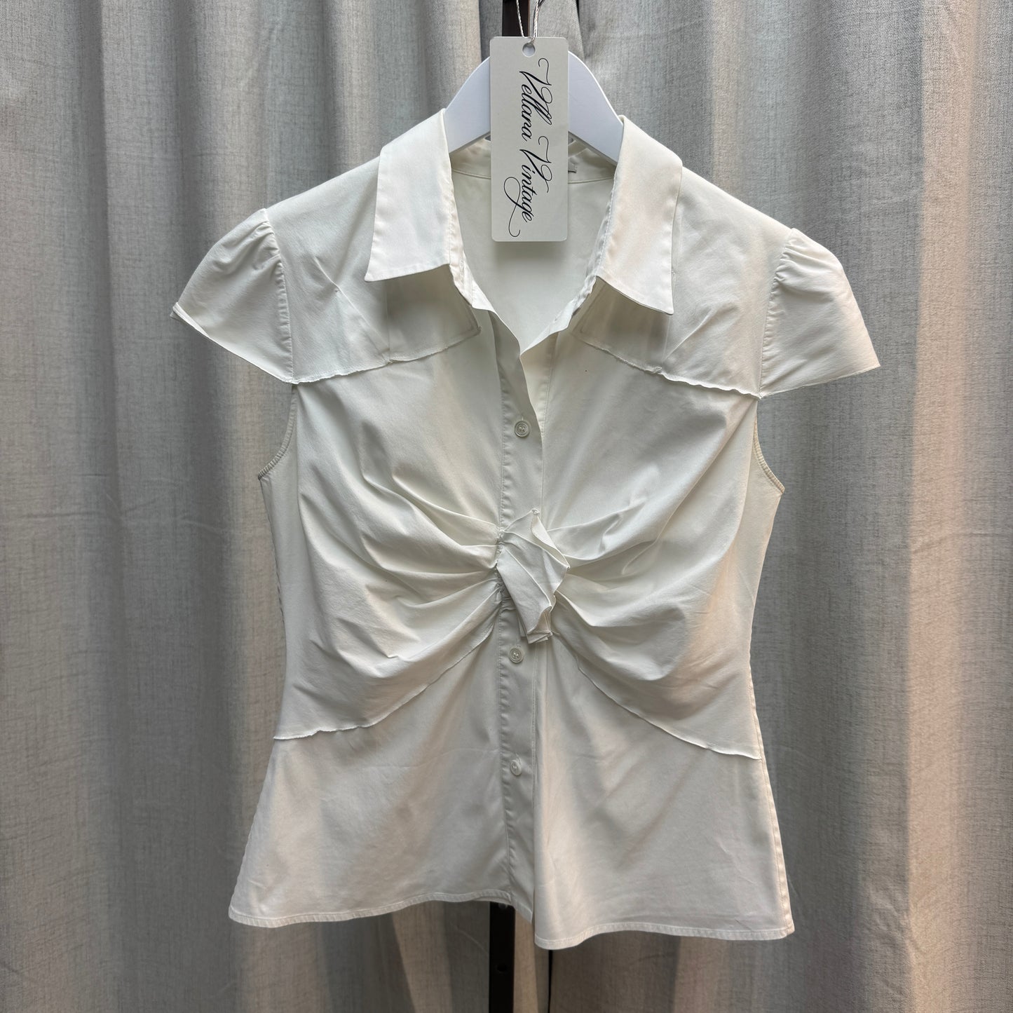 Prada 2007 White Twist-Front Short Sleeve Button Up