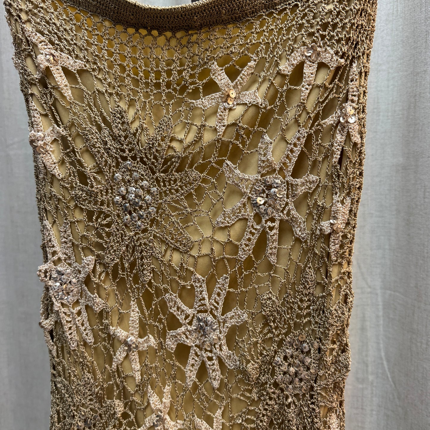 Nicowa Tan Sequin Seashell Crochet Midi Skirt