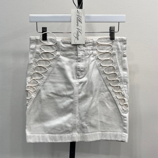 White Gucci Lace-Up Denim Mini Skirt