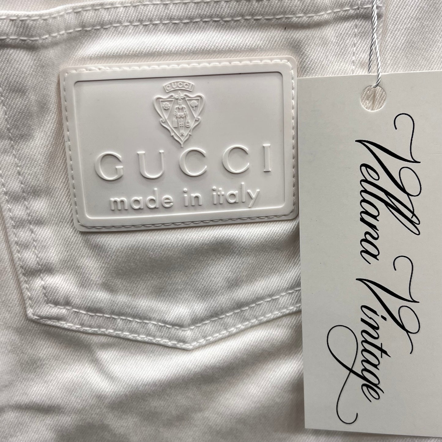White Gucci Lace-Up Denim Mini Skirt