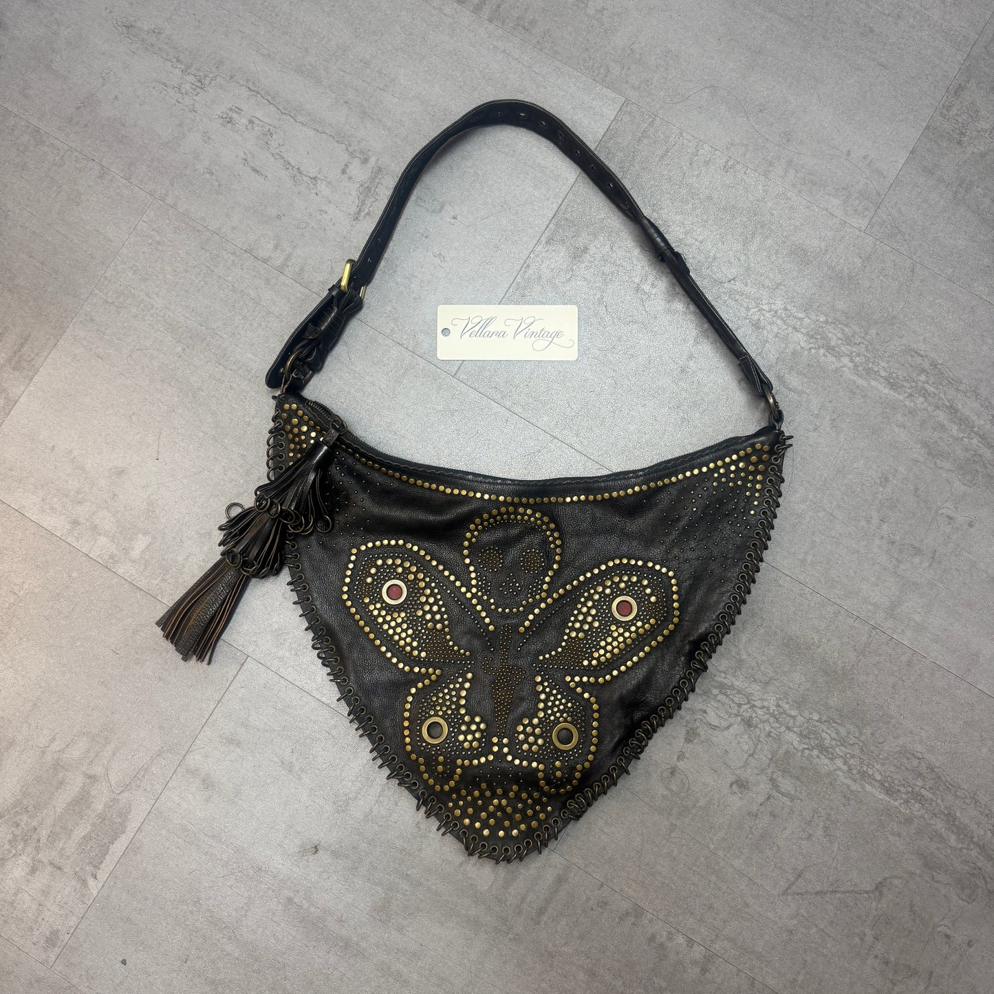 Cesare Paciotti Studded Butterfly Leather Hobo Bag