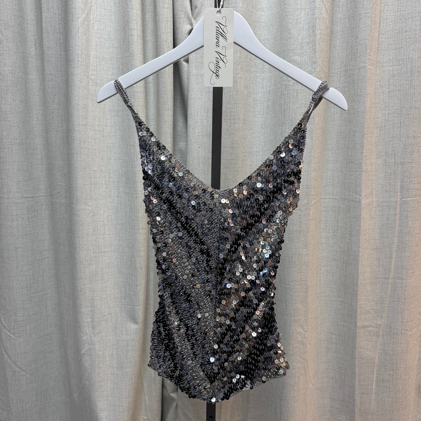 Silver and Black Sequin Chevron Crochet Tank Top