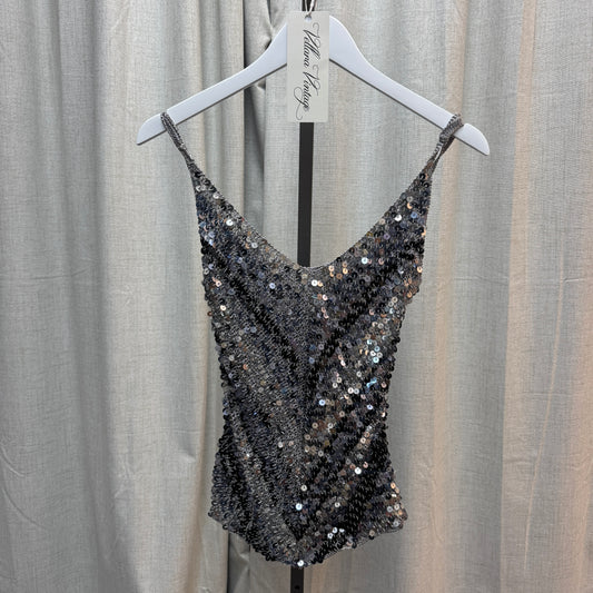 Silver and Black Sequin Chevron Crochet Tank Top