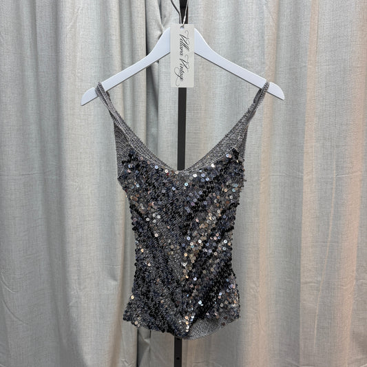 Silver and Black Sequin Chevron Crochet Tank Top