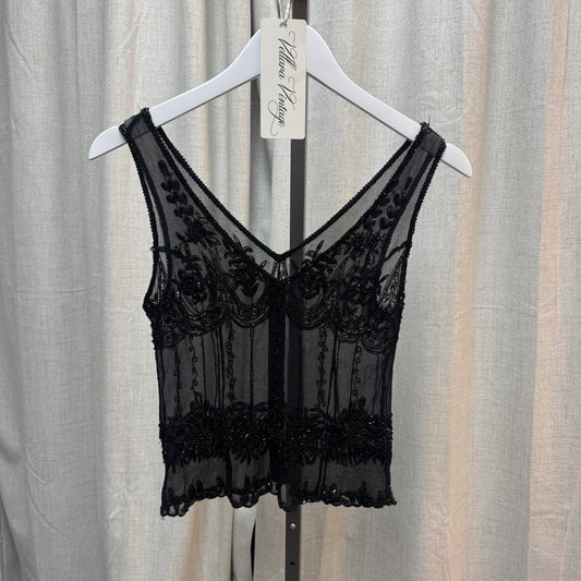 Black Sheer Beaded 100% Silk Tank Top