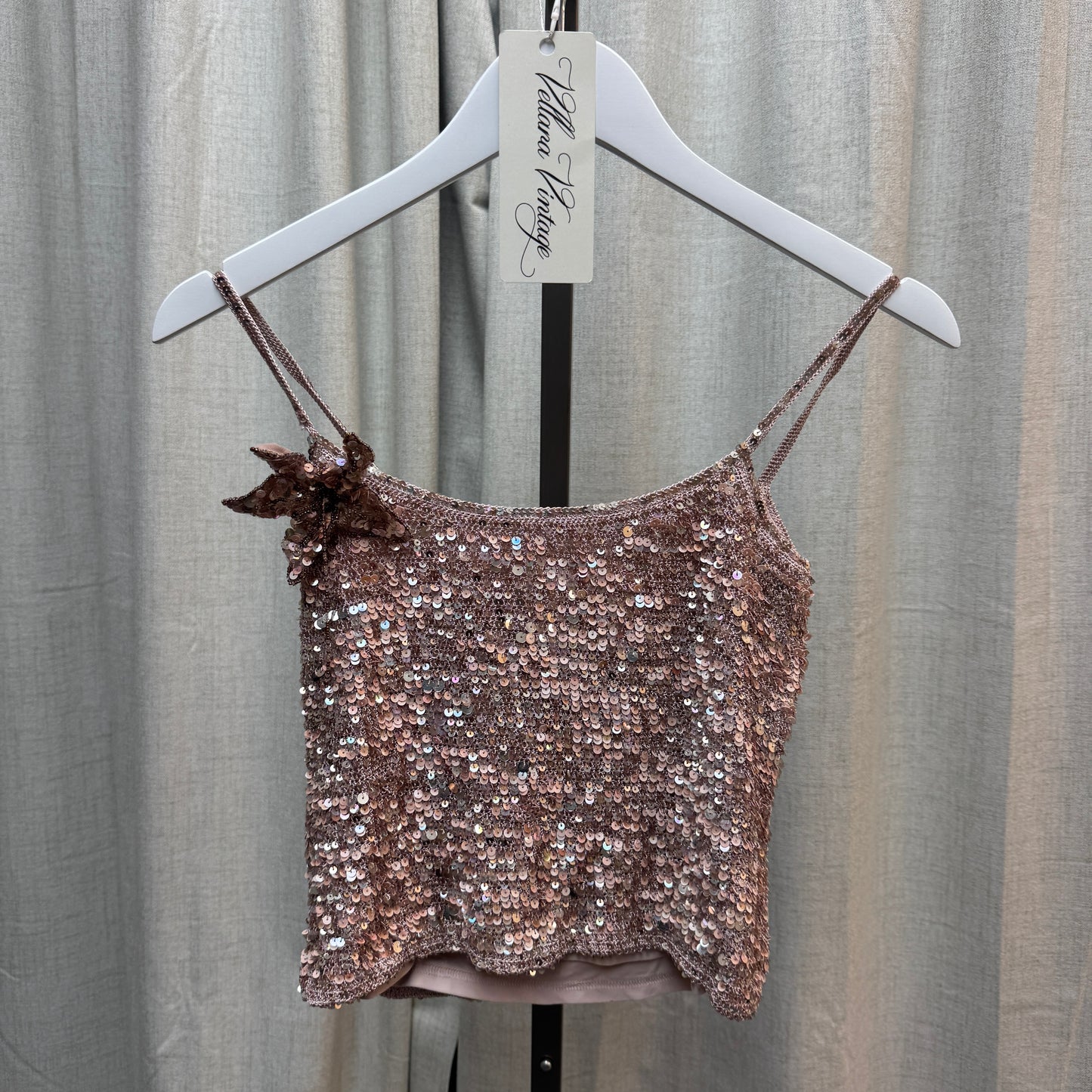 Karen Millen Pink Sequin Flower Brooch Tank Top