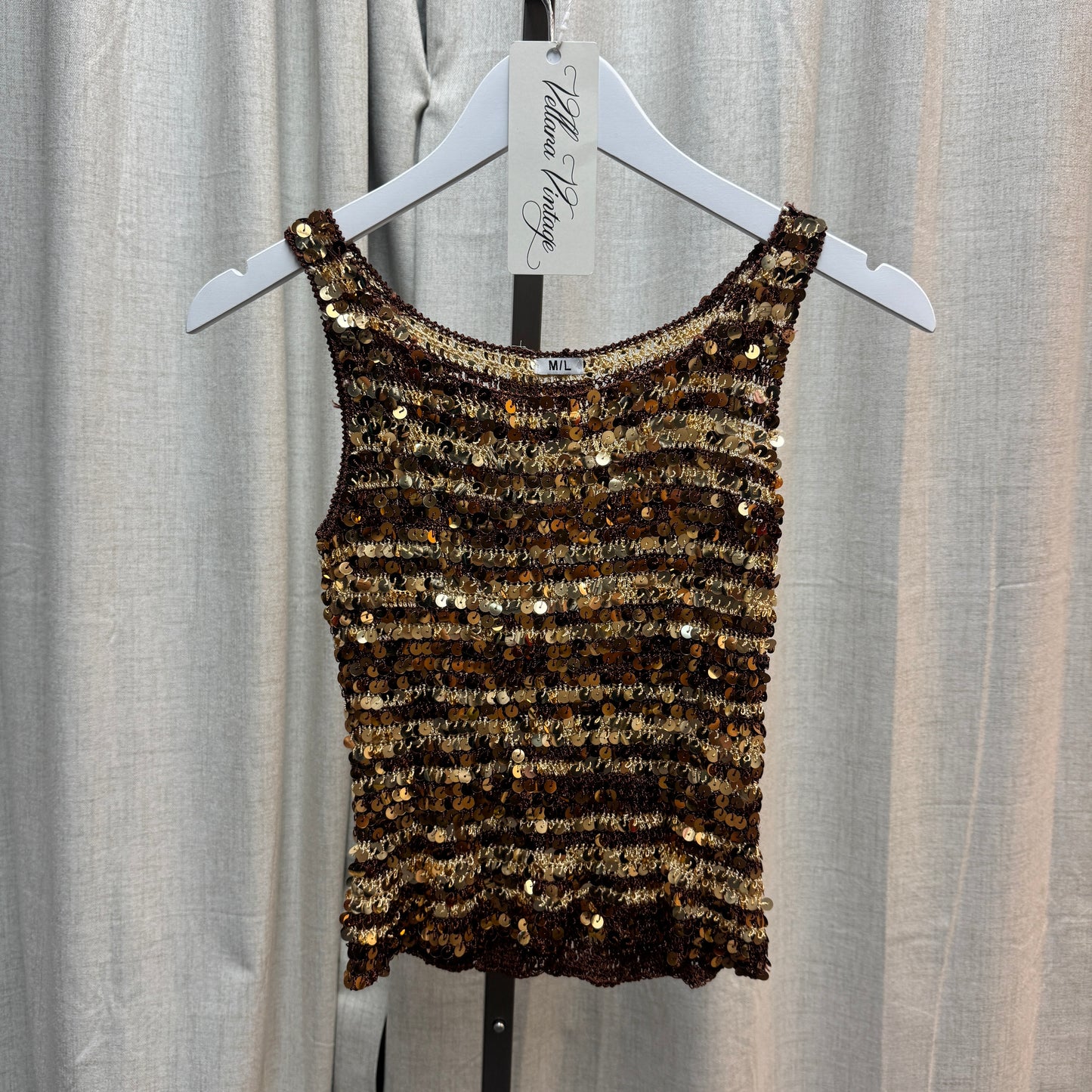 Brown and Gold Striped Sequin Tank Top
