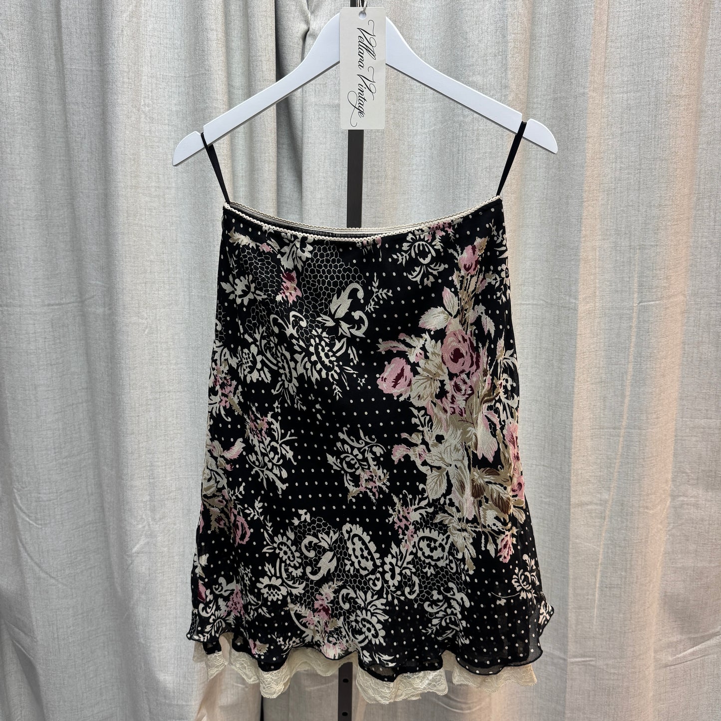 Black Sheer Floral Lace Polka Dot Top and Midi Skirt Set
