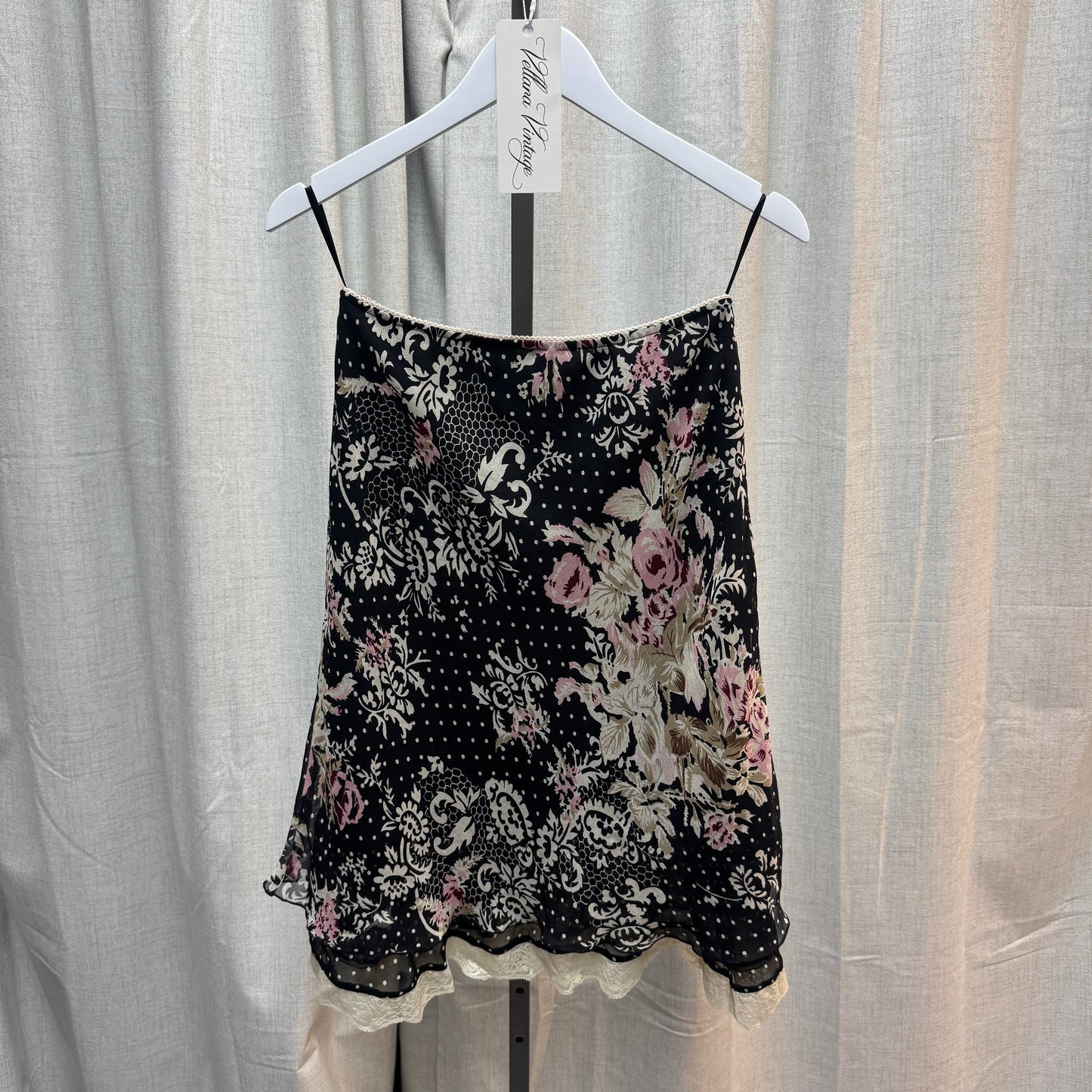 Black Sheer Floral Lace Polka Dot Top and Midi Skirt Set