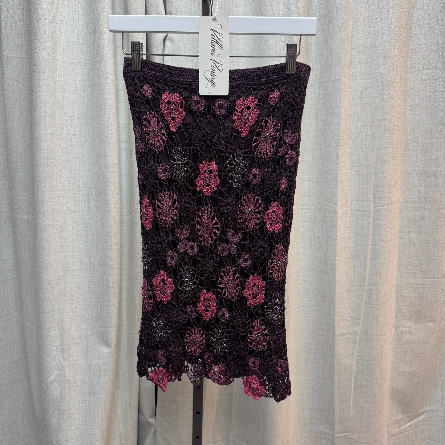 Nicowa Plum Floral Crochet and Midi Skirt Set