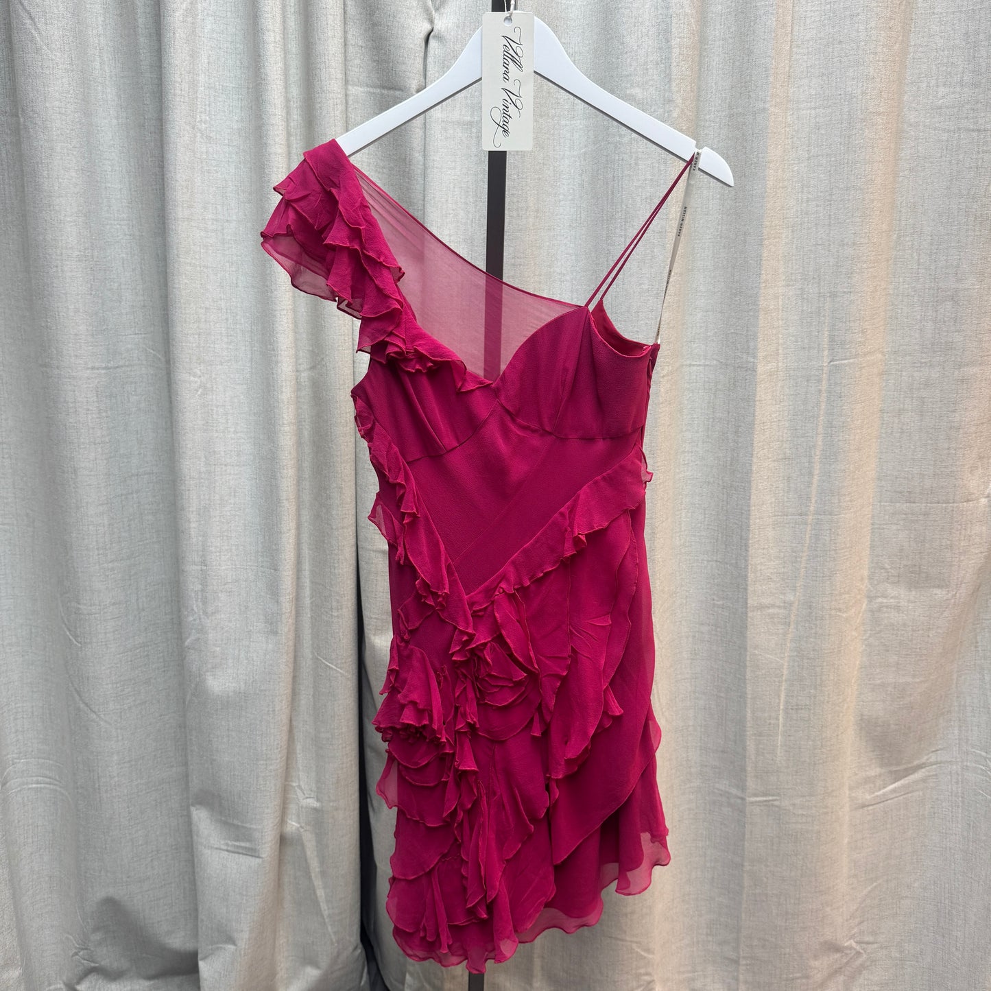 Karen Millen Pink Silk One-Shoulder Ruffle Mini Dress
