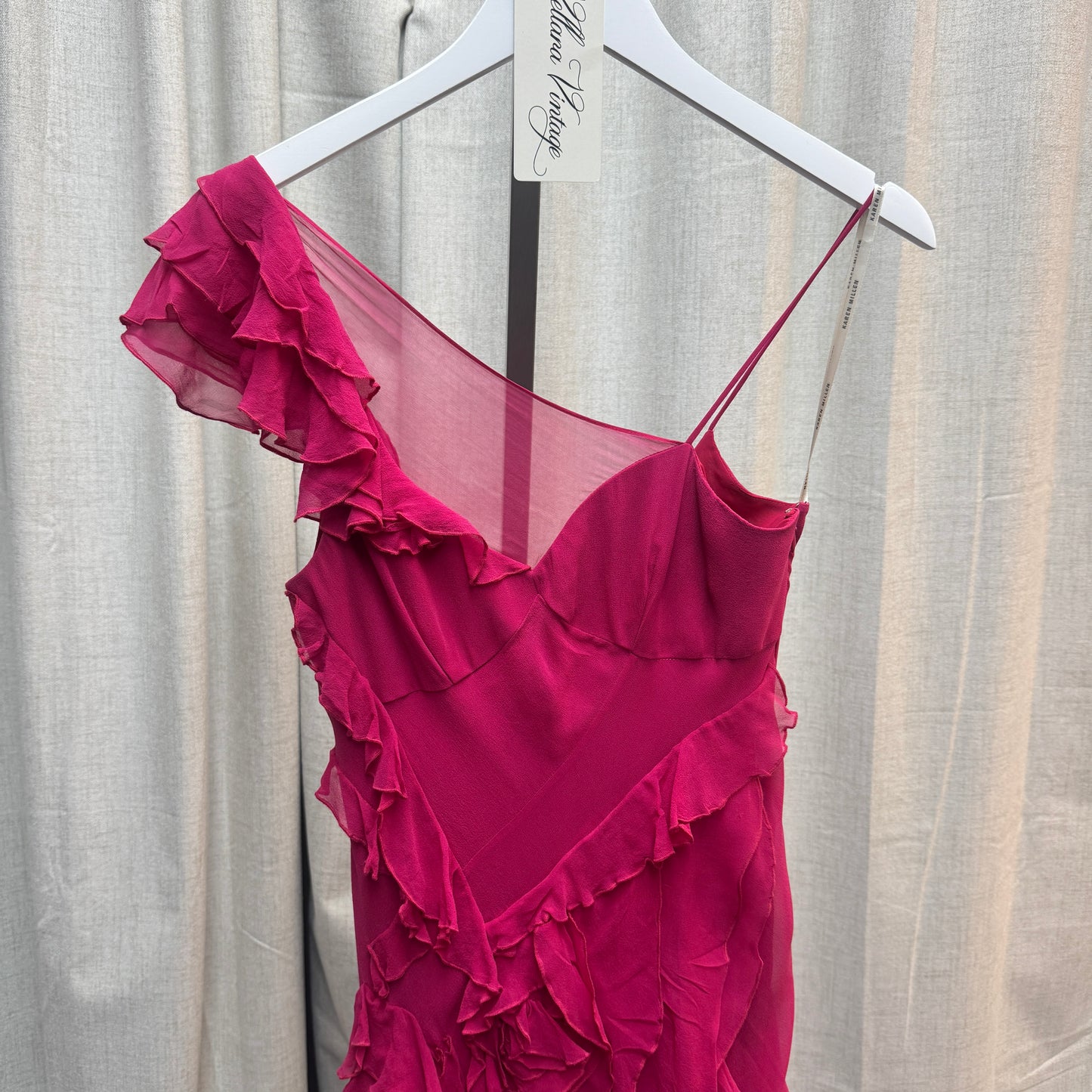 Karen Millen Pink Silk One-Shoulder Ruffle Mini Dress
