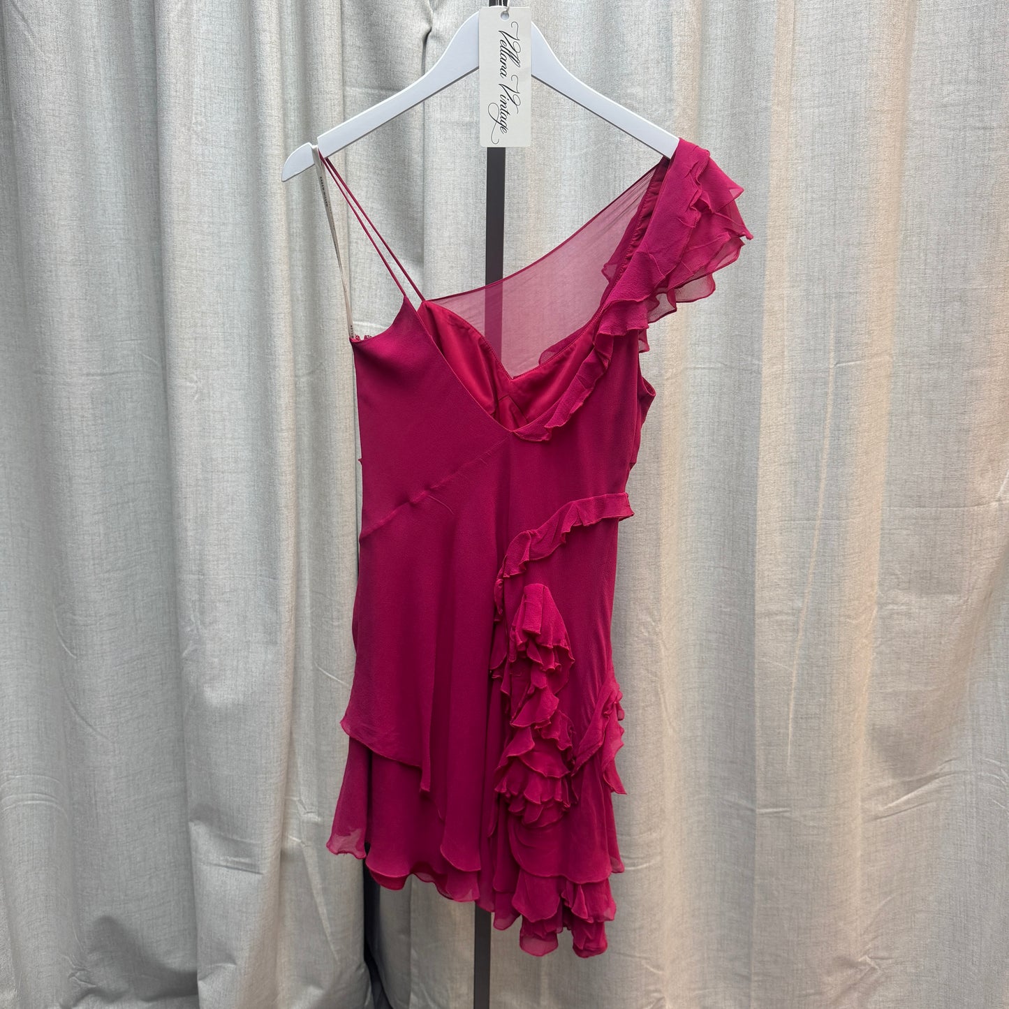 Karen Millen Pink Silk One-Shoulder Ruffle Mini Dress