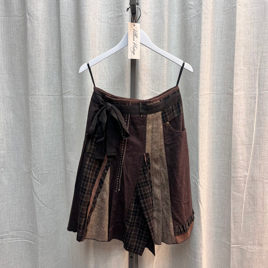 Brown Patchwork Belted Skirt