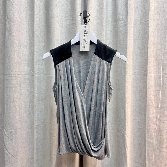 Grey Draped Top with Leather Shoulder Accents