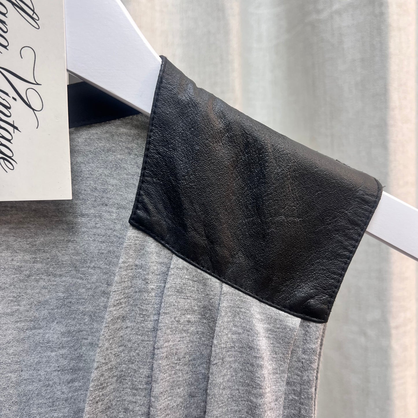 Grey Draped Top with Leather Shoulder Accents