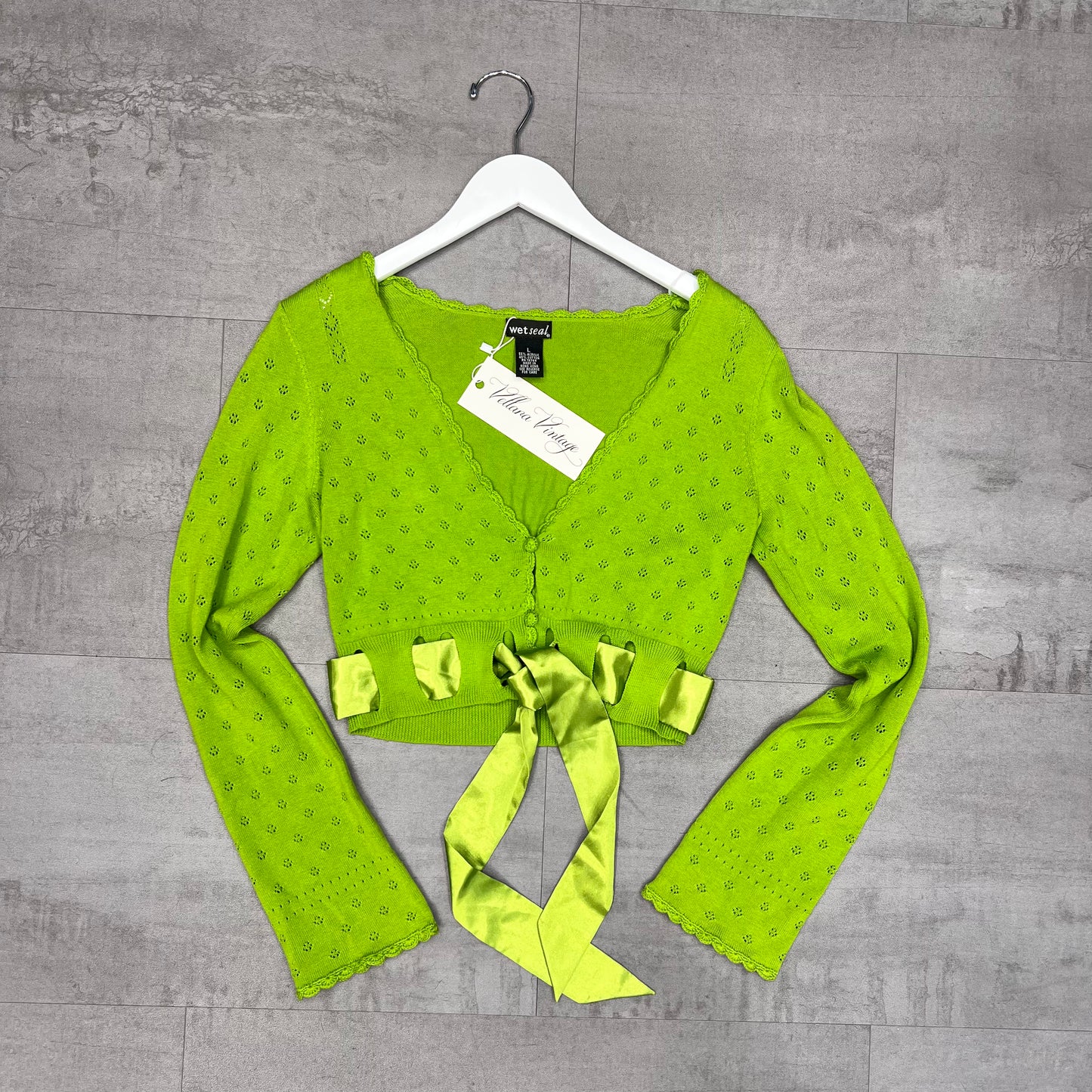 Green Pointelle Cardigan