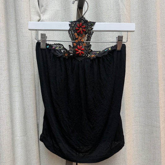 Black Beaded Lace Halter Top