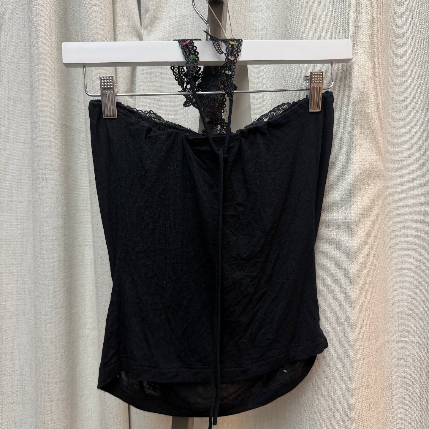 Black Beaded Lace Halter Top