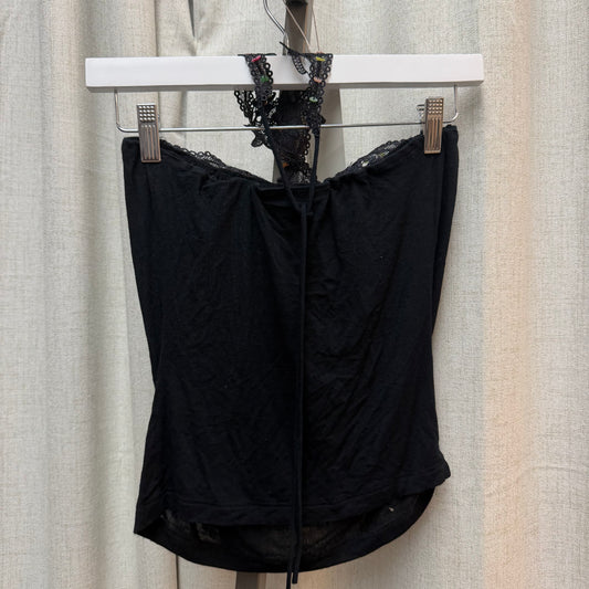 Black Beaded Lace Halter Top