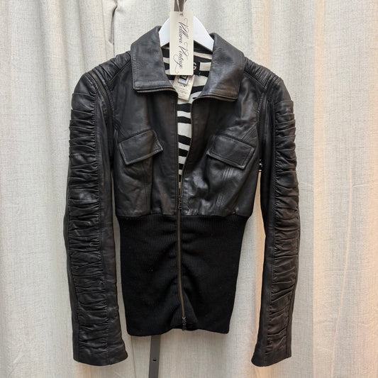 D&G Black Leather & Rib Knit Moto Jacket