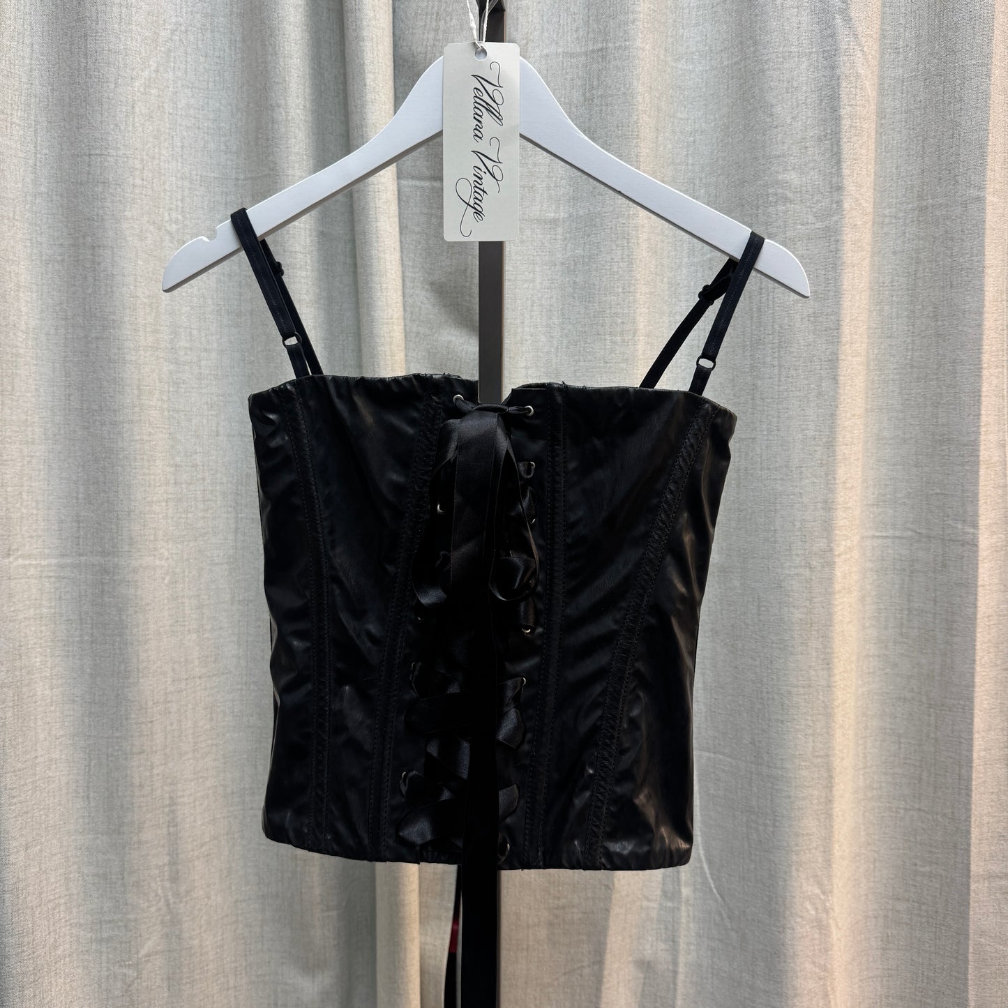 D&G 2007 Black Patent Leather Bustier Top w/ Satin Ribbon