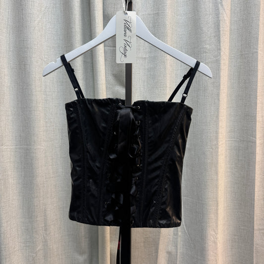 D&G 2007 Black Patent Leather Bustier Top w/ Satin Ribbon