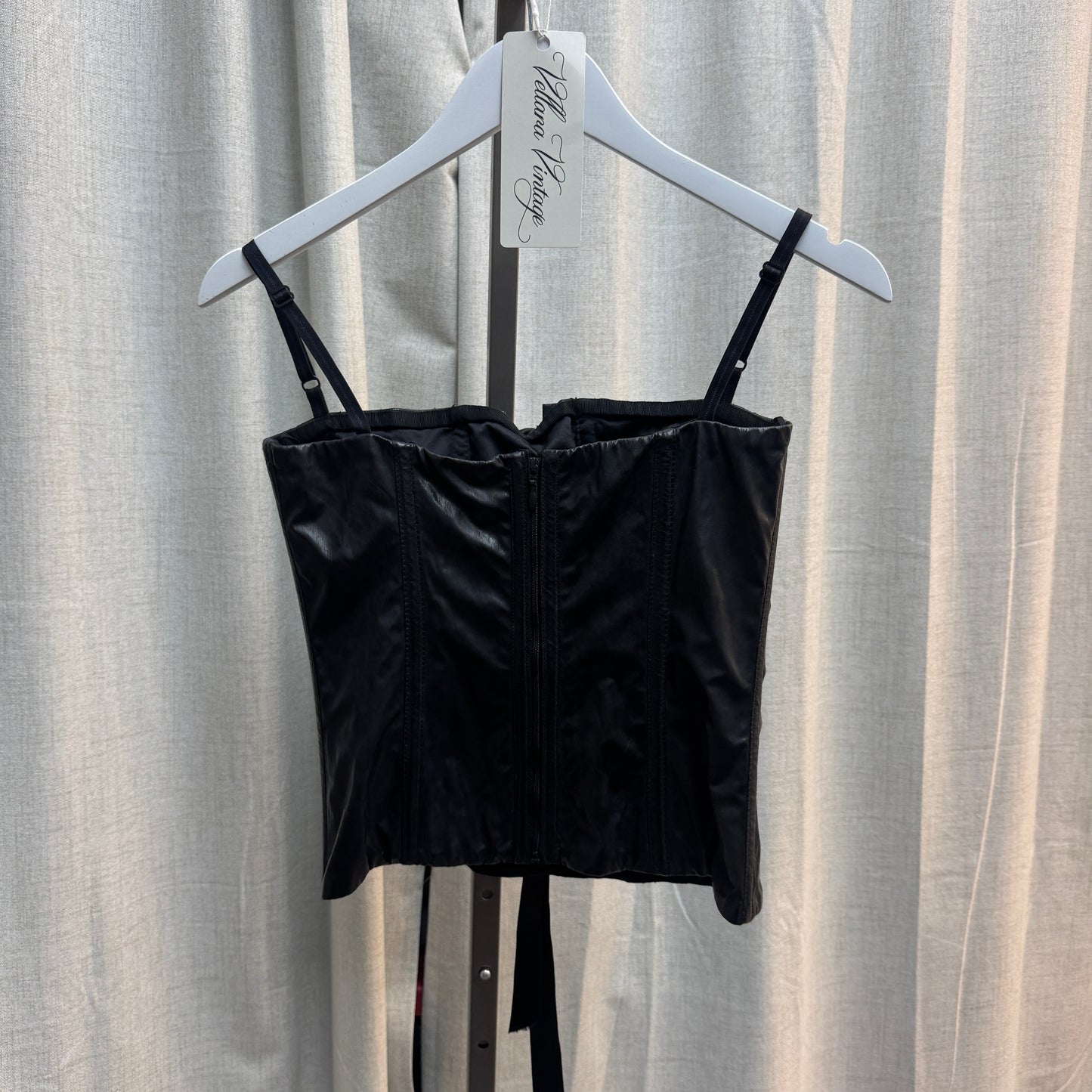 D&G 2007 Black Patent Leather Bustier Top w/ Satin Ribbon