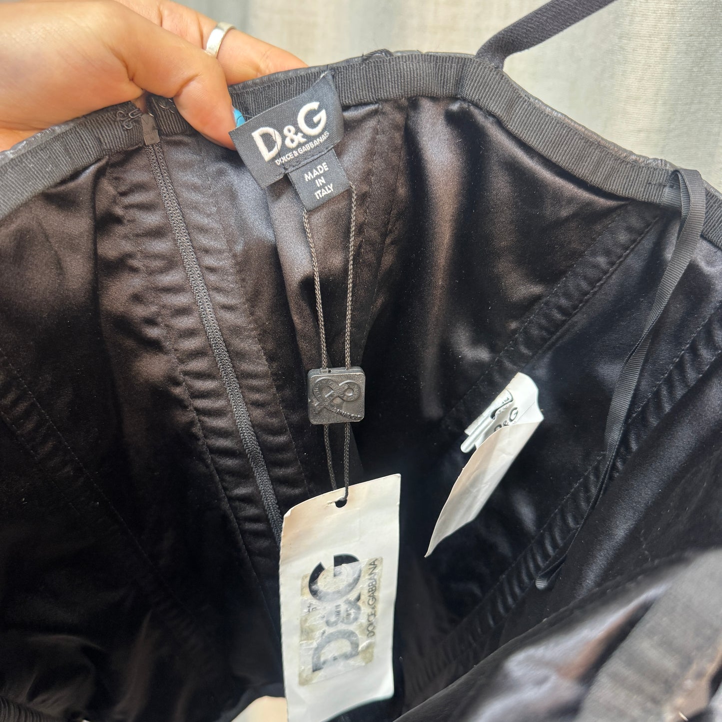 D&G 2007 Black Patent Leather Bustier Top w/ Satin Ribbon