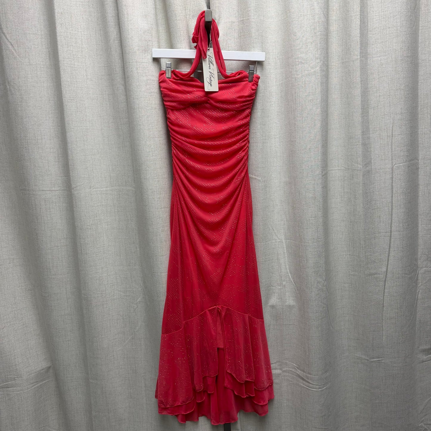 Hot Pink Halter High-Low Maxi Dress with Sparkles
