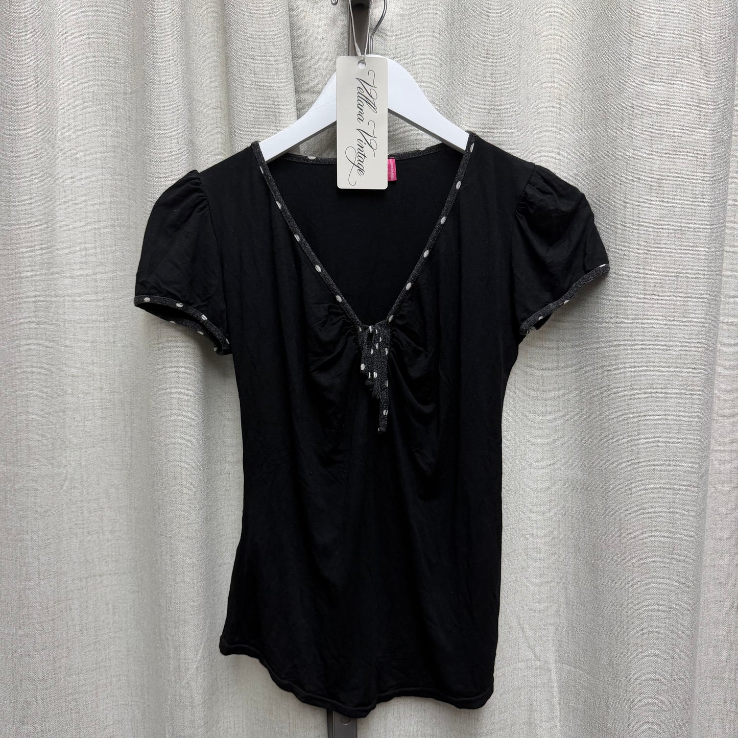 Black Blouse with Polka Dot Trim