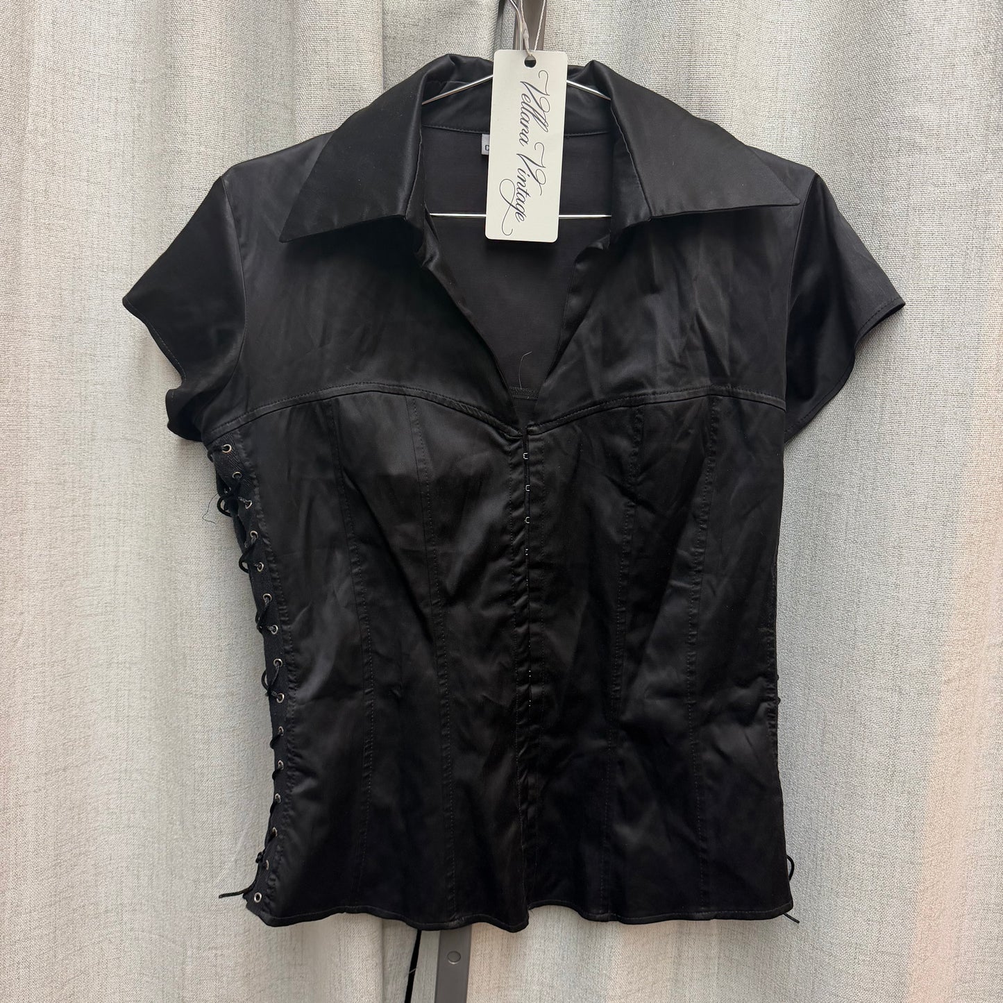 Clockhouse Black Satin Lace Up Bustier Blouse