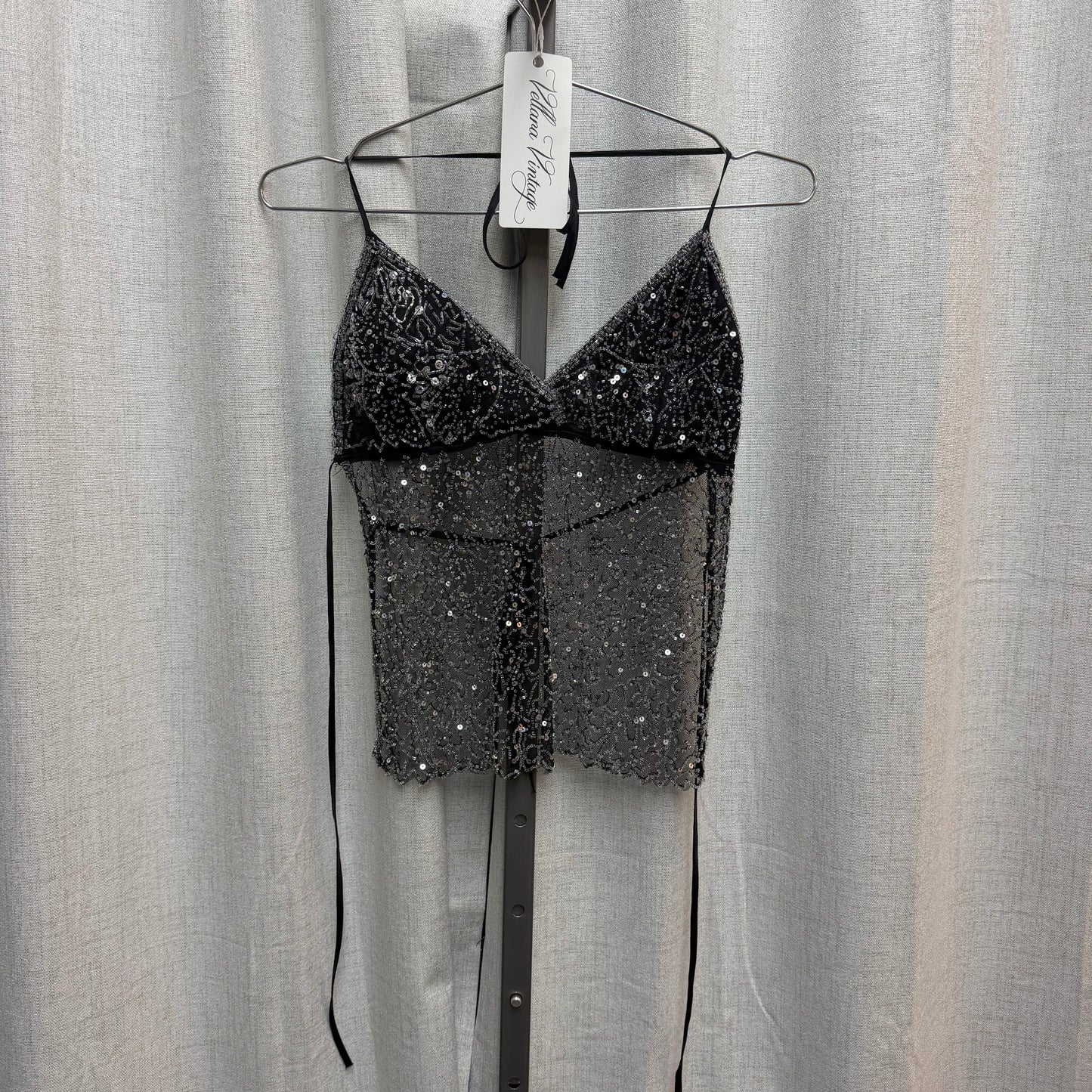 Black and Silver Beaded Sheer Top